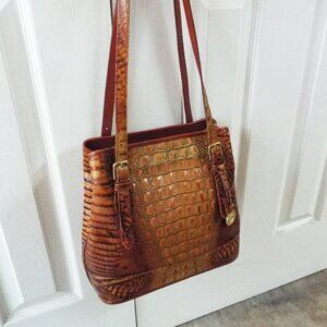 BRAHMIN Melbourne Leather Croc Embossed BROWN OMBRE BUCKET Handbag